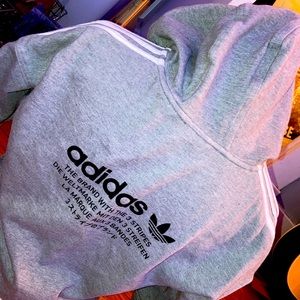 Adidas Full-Zip Hoodie – Gray with White Stripes